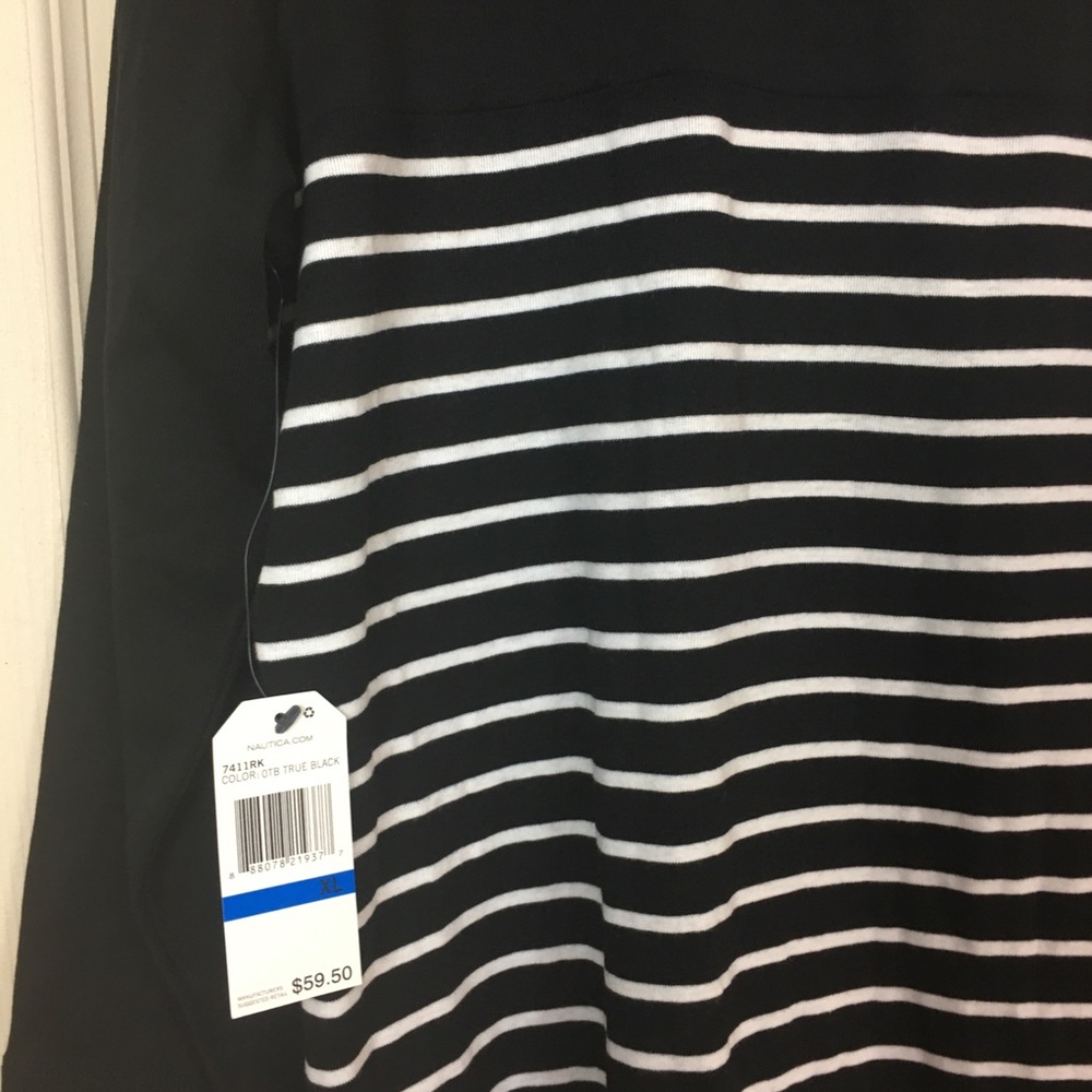 NWT Nautica XL black and white striped 3/4 sleeve - Picture 4 of 6
